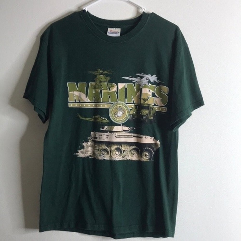 Hanes Men's US Marines Military Graphic T-Shirt Forest Green Size M